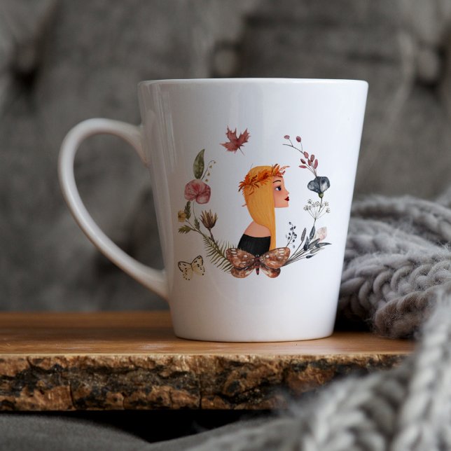 Caneca De Café Latte Autumn Gypsy Wildflower | Ilustração de Aquarela (Criador carregado)