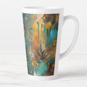 Caneca De Café Latte Autumn Harvest Teal Rust Abstrato Dourado