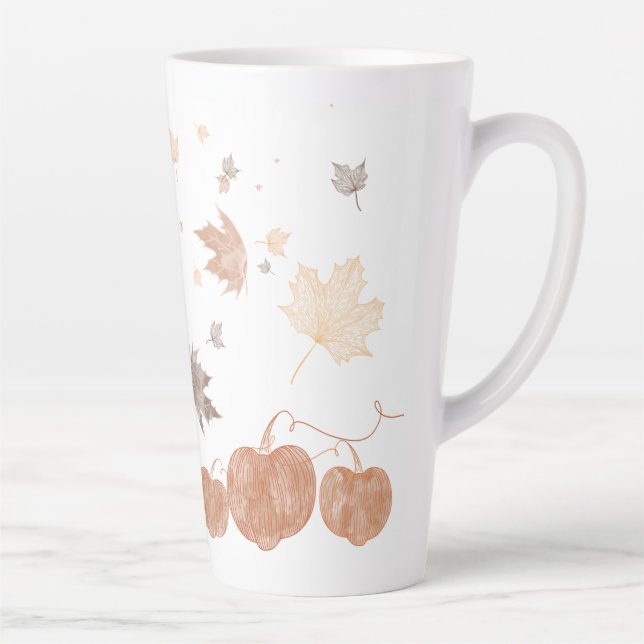 Caneca De Café Latte Autumn Pumpkins e Folhas (Direita)
