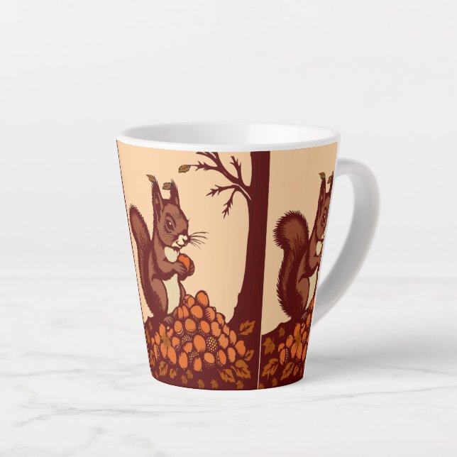 Caneca De Café Latte 🐿️ Autumn Squirrel Latte Mug  (Ângulo direito)