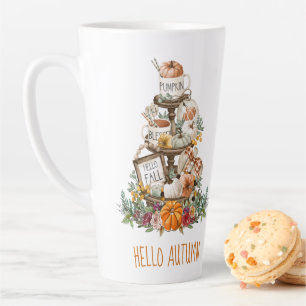 Caneca De Café Latte Autumn Watercolor Pumpkins Latte Mug