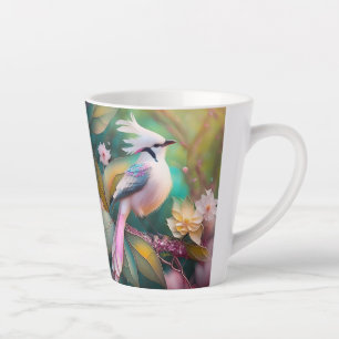 Caneca De Café Latte Ave de Fantasia Jay com Crista Branca e Cauda Rosa