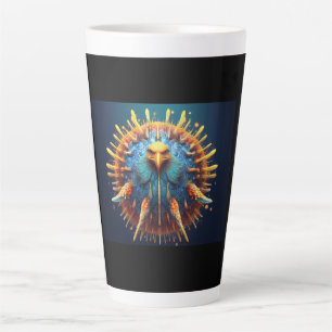 Caneca De Café Latte Ave de Spore Vestindo um Traje Azul Emplumado