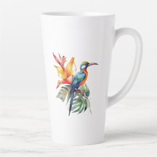 Caneca De Café Latte Ave do Paraíso, fantasia colorida de pássaro 'n fl