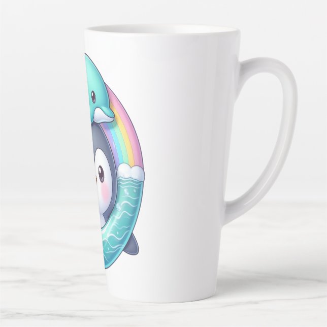 Caneca De Café Latte Aventura do Oceano de Pinguim (Direita)