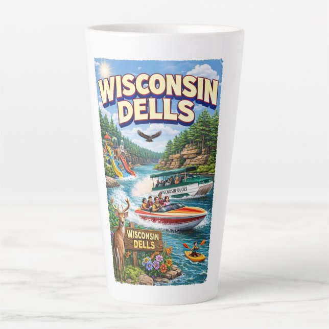 Caneca De Café Latte Aventura em Wisconsin Dells – Parques aquáticos e  (Frente)