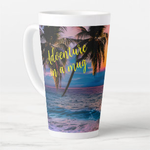 Caneca De Café Latte Aventura Personalizada Da Praia Sunset Em Uma Cane