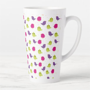 Caneca De Café Latte Aves brancas e coloridas