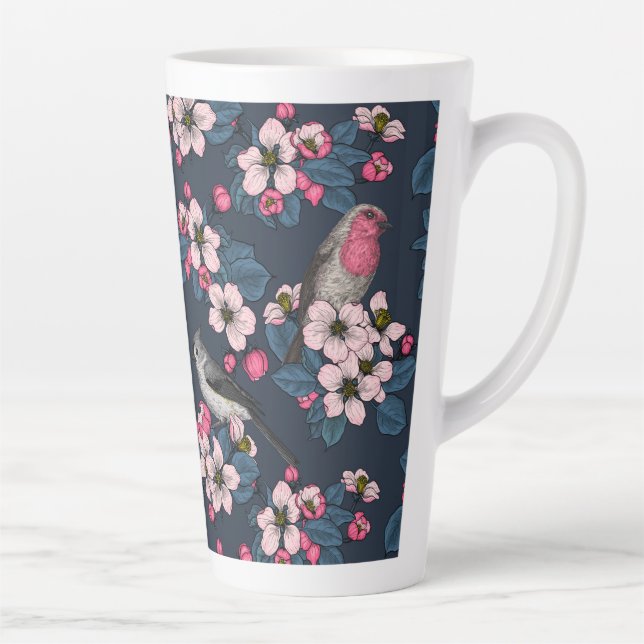 Caneca De Café Latte Aves e Blossomas (Direita)