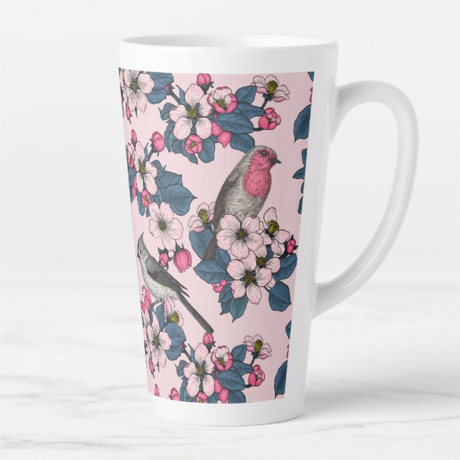 Caneca De Café Latte Aves e Blossomas a rosa (Direita)