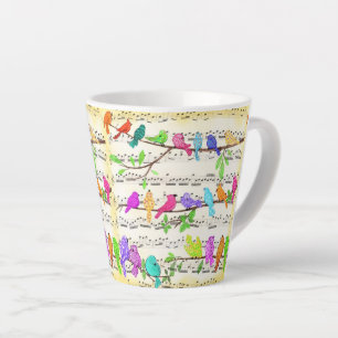 Caneca De Café Latte Aves Musicais Coloridas Latte Mug