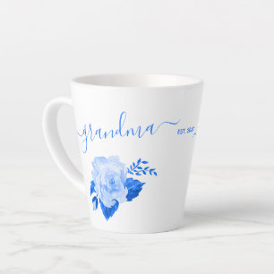 Caneca De Café Latte Avó China Rosa em Aquarela Azul