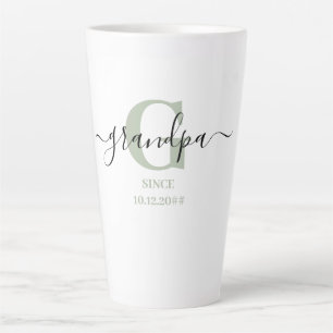Caneca De Café Latte Avô Elegante Monograma Prata Verde