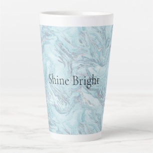 Caneca De Café Latte Azul Aqua Silver Marble Swirls