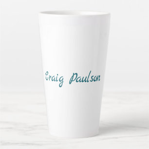 Caneca De Café Latte Azul Branco Seu Nome Especial Minimalista