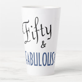 Caneca De Café Latte Azul Chic e Branco Cinquenta e FABULOSO! 50º anive