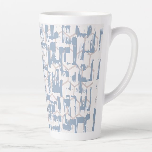 Caneca De Café Latte Azul Cinza Abstrato  (Direita)