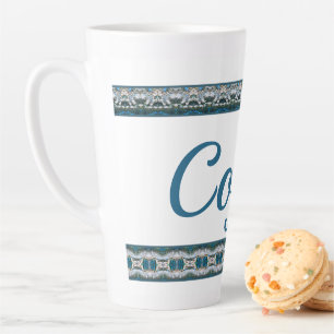 Caneca De Café Latte Azul Cinza e Branco Elegante