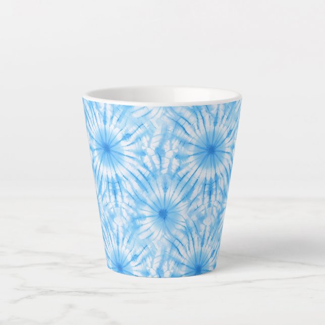 Caneca De Café Latte Azul Claro Tie Dye Branco (Frente)
