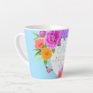 Caneca De Café Latte Azul do Jardim dos Monogramas românticos