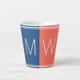 Caneca De Café Latte Azul e Coral | Moderno | Motivação | MONOGRAMA