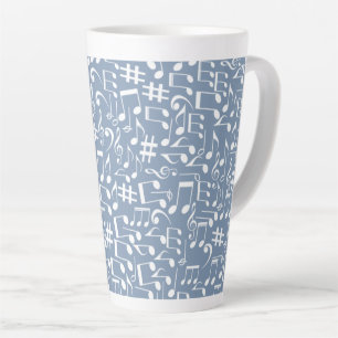 Caneca De Café Latte Azul Fumê Claro com Notas Musicais Dançantes