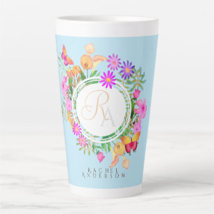 Caneca De Café Latte Azul Oval do Jardim Floral