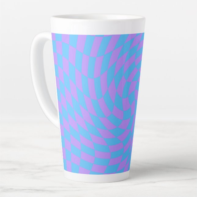 Caneca De Café Latte Azul pálido e verificação de Lavanda (Ângulo esquerdo)