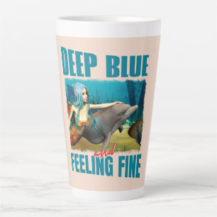 Caneca De Café Latte Azul profundo e sensação de boa Sereia e golfinho