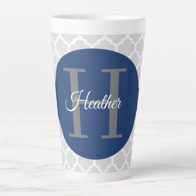 Caneca De Café Latte Azul Quatrefoil Personalizado (Frente)