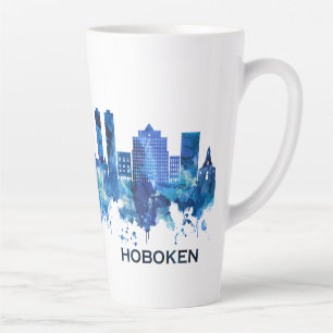 Caneca De Café Latte Azul Skyline Hoboken New Jersey
