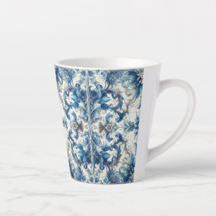 Caneca De Café Latte Azulejo Decorativo Azul E Branco