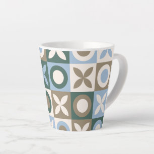 Caneca De Café Latte Azulejo Geométrico Azul e Marrom Padrão de Mosaico