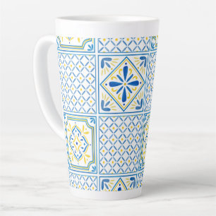 Caneca De Café Latte Azulejo Italiano Mediterrâneo Amarelo e Azul