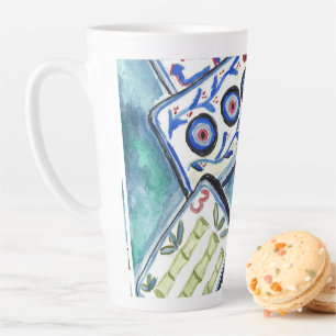 Caneca De Café Latte Azulejos Blue Mahjong