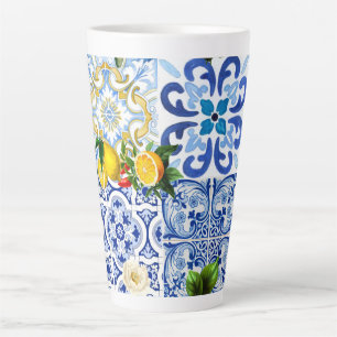 Caneca De Café Latte Azulejos do Mediterrâneo, majolica, estilo Sicilia