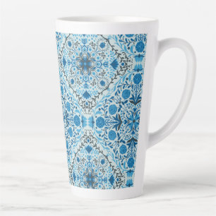 Caneca De Café Latte Azulejos florais azuis