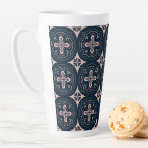 Caneca De Café Latte azulejos geométricos florais terrosos