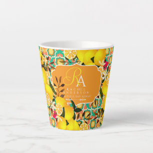 Caneca De Café Latte Azulejos Mediterrâneos de Limão Laranja Verde