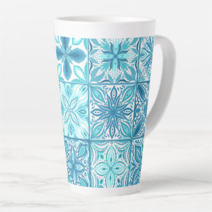 Caneca De Café Latte azulejos ornamentados em azul e branco