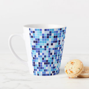 Caneca De Café Latte Azulejos para Piscina, Azulejos Mosaico Azuis, Pad