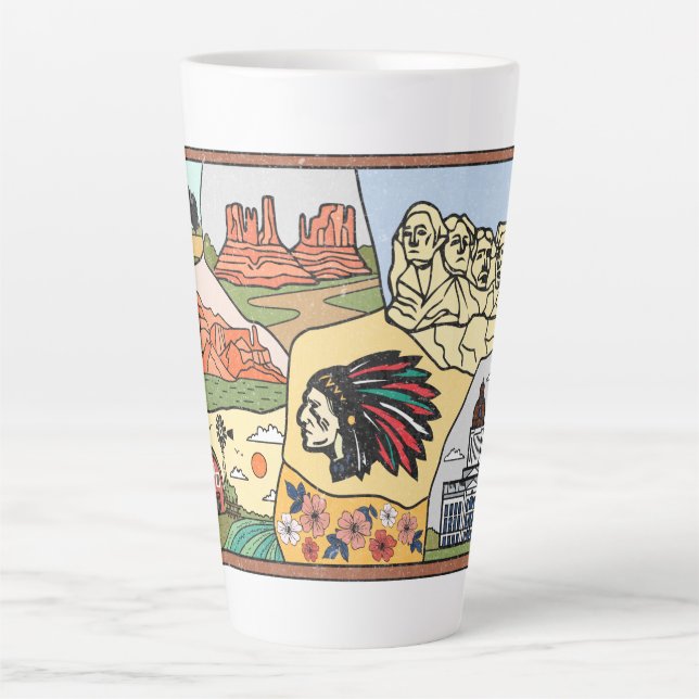 Caneca De Café Latte Badlands Mt Rushmore Black Hills South Dakota Map (Frente)
