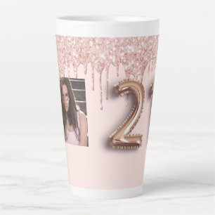 Caneca De Café Latte Balão cor-de-rosa brilhante rosa de aniversário 