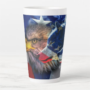 Caneca De Café Latte Bald Eagle Wolf American Flag