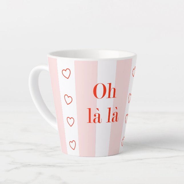 Caneca De Café Latte Balé Rosa Stripe Ah La La (Ângulo esquerdo)