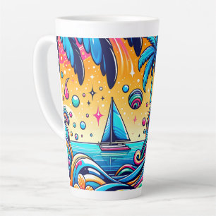 Caneca De Café Latte Baleeiro Sailboat Rebelde e Psicodélico