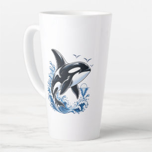 Caneca De Café Latte Baleia Orca Fofa Gráfico do Oceano para Crianças