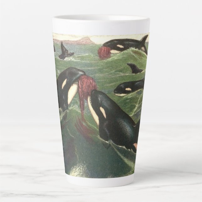 Caneca De Café Latte Baleias-Assassinas ou Orcas, Mamíferos Marinhos (Frente)