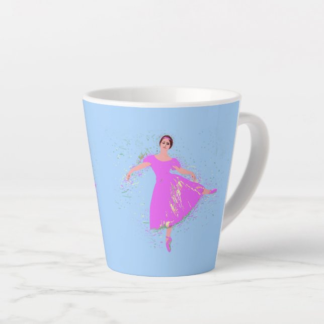 Caneca De Café Latte Ballerina Dancer em Manga Rosa (Ângulo direito)