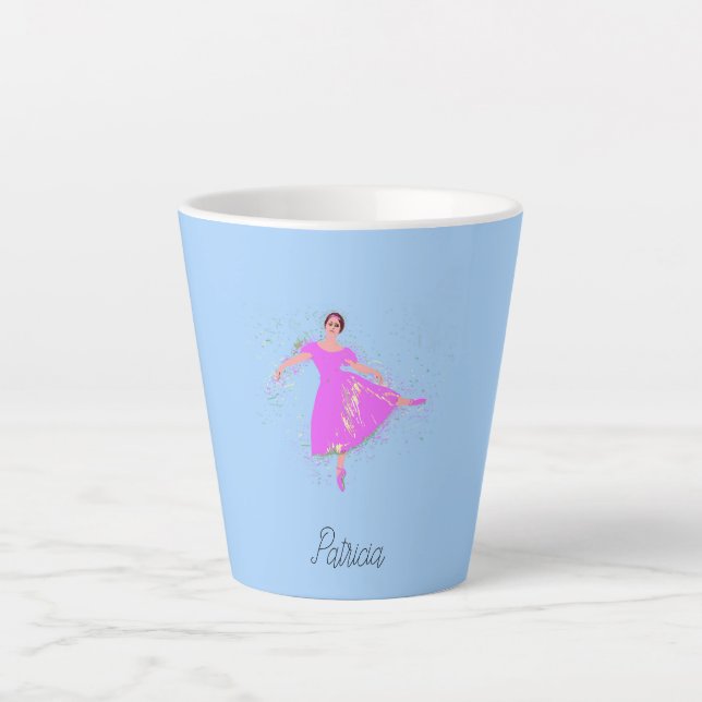 Caneca De Café Latte Ballerina Dancer Magenta - Vestido Rosa Personaliz (Frente)